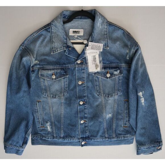 MM6 x Maison Margiela Women's Sz 42 US Small Blue Distressed Denim Jacket - Picture 8 of 9